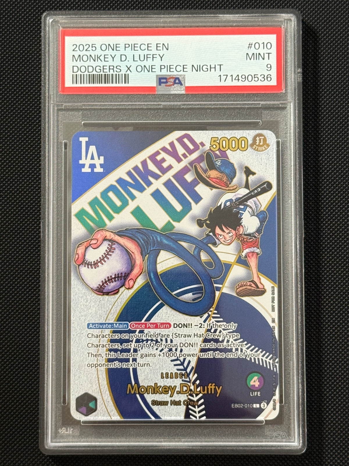 Monkey D Luffy #010 Dodgers x One Piece Night PSA 9