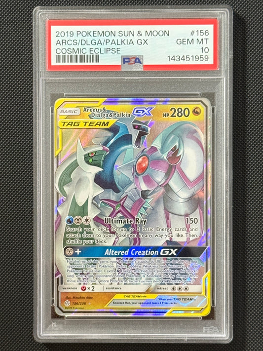 Arceus & Dialga & Palkia GX #156 Cosmic Eclipse PSA 10